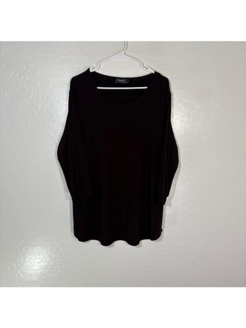Sympli Shirt Womens 12 Purple 3/4 Sleeve Scoop Neck Jersey Tunic Top Stretch
